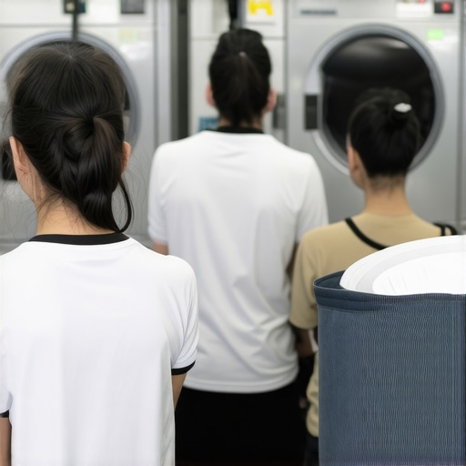 Industrial laundry machines with staff in a professional laundry facility in Tampa