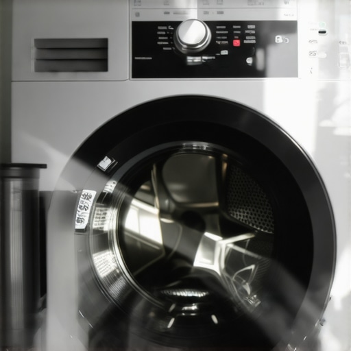 Modern laundry room with smart washing machine showing eco-conscious technology.