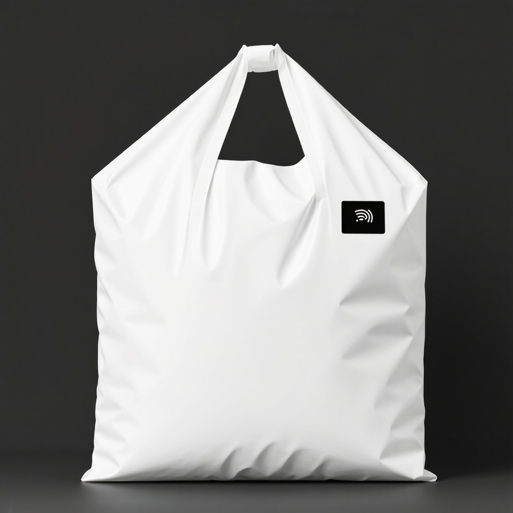 IoT-enabled laundry bag with RFID tags for seamless contactless laundry pickup.