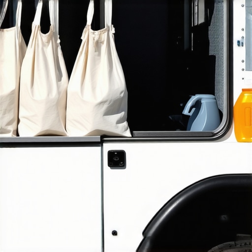 Eco-friendly laundry pickup truck with reusable bags and biodegradable detergents