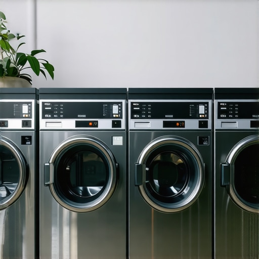 A state-of-the-art eco-friendly laundry room showcasing ozone laundry system with green accents