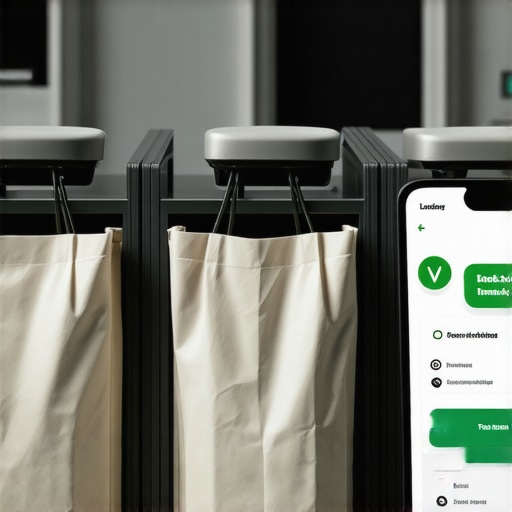 A sleek mobile app interface showing laundry pickup scheduling with eco-friendly bags in Tampa