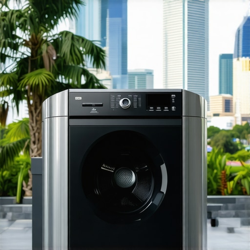 High-tech laundry pickup system with Tampa cityscape in background