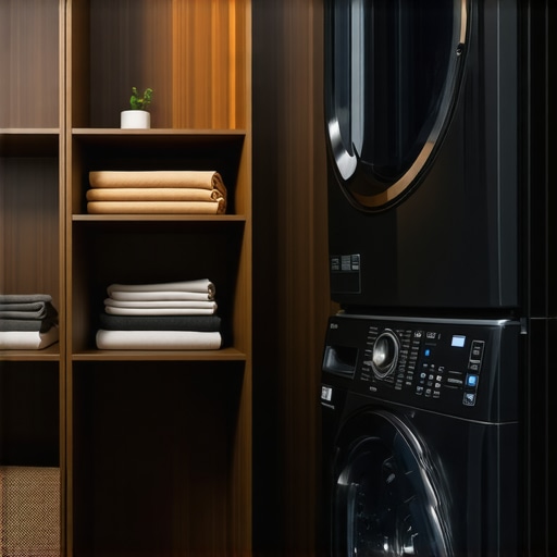Contemporary laundry room with sustainable appliances and professional folding station
