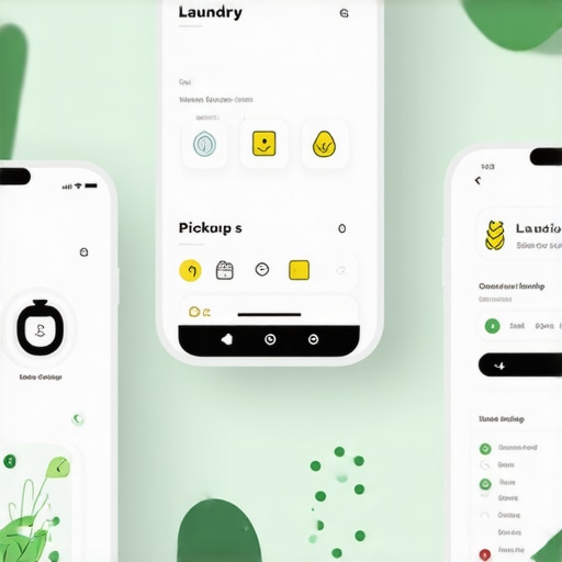 Modern mobile app showing laundry pickup tracking with eco-friendly icons.