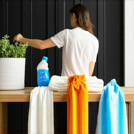 Person using eco-friendly laundry products and reusable bags at home
