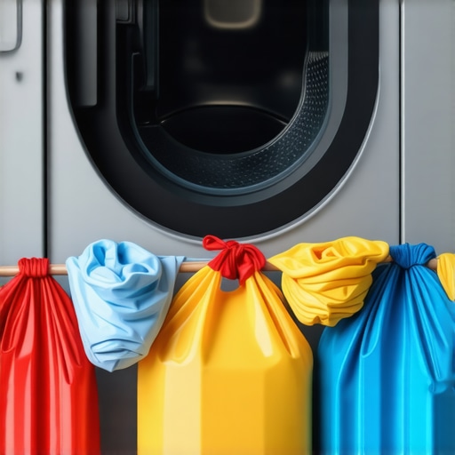 Eco-friendly laundry pickup with reusable bags, biodegradable detergents, energy-efficient machines, sustainable environment.
