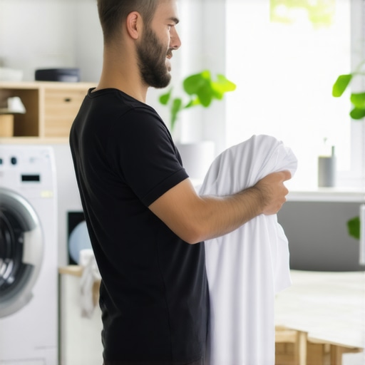 Technician collecting laundry from a customer's doorstep during contactless pickup