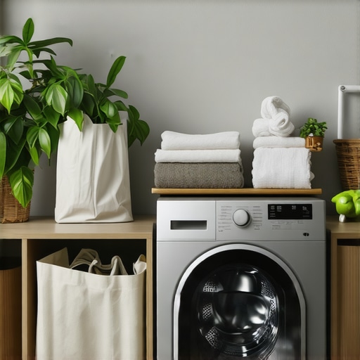 Eco-Friendly Laundry Practices in Action Eco-friendly laundry room with energy-efficient machines and reusable bags