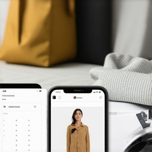 Traveler using smartphone to book laundry pickup with reusable bags