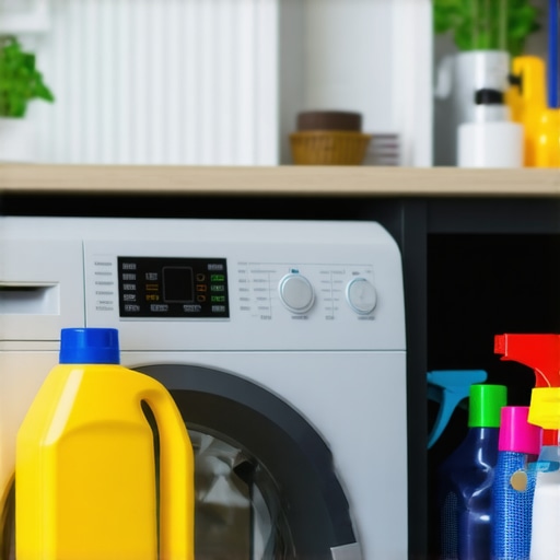 Laundry Maintenance Essentials in a Tampa Home Clean laundry room with washing machine and maintenance supplies