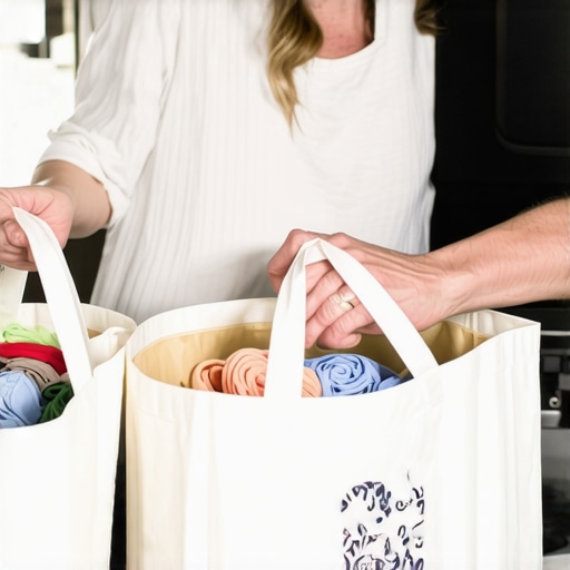 Person with laundry bags preparing clothes for pickup