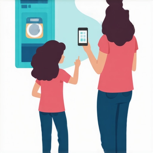 Family scheduling laundry pickup via smartphone app in Tampa.