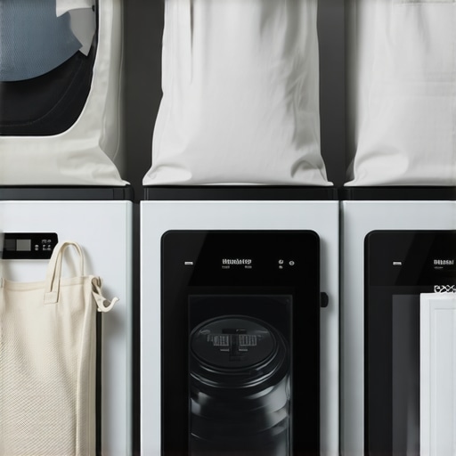 High-Tech Laundry Pickup Tools Digital scheduling tools and sanitized reusable laundry bags arranged for contactless pickup.