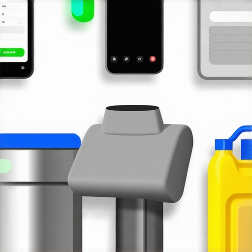 A person organizing labeled reusable laundry bags with a smartphone app on the table, cleaning laundry equipment.