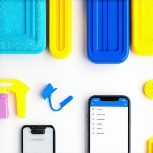 Laundry tools, folding boards, and a smartphone managing laundry process