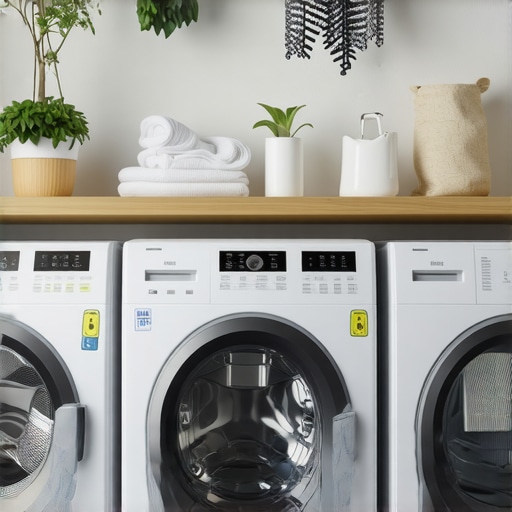 Eco-friendly laundry tools and smart appliances in a modern laundry room