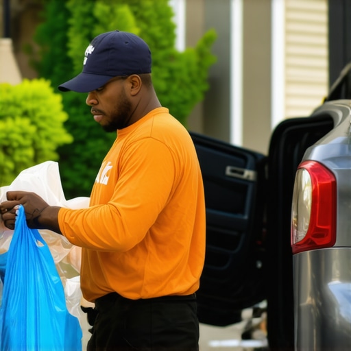 Laundry pickup driver organizing reusable bags in Carrollwood FL neighborhood
