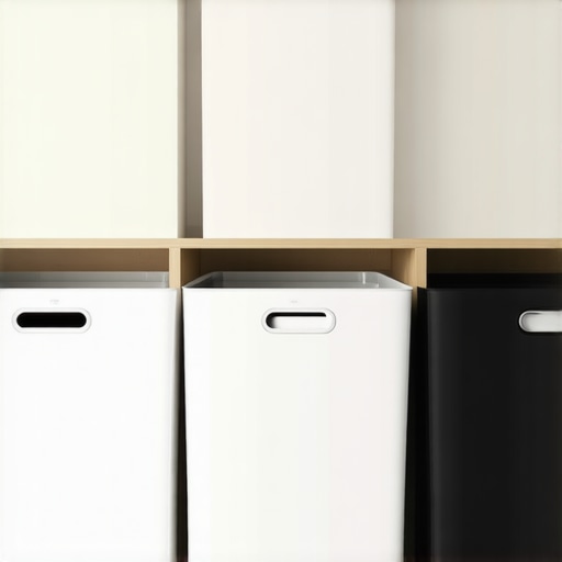 Laundry bins organized by color sorting with labels