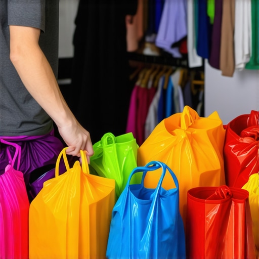 Organizing Laundry for Pickup at Dorm Student sorting laundry into bags by color